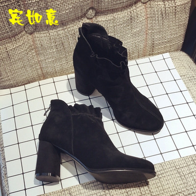 潮流之選 韓版秋新款全磨砂短靴，百搭粗跟及裸靴引領時尚